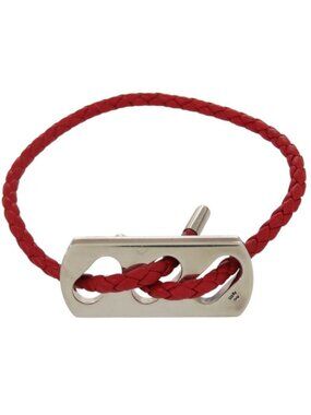 Hermes Silver 925 Leather Hardware Red Bracelet 1125
